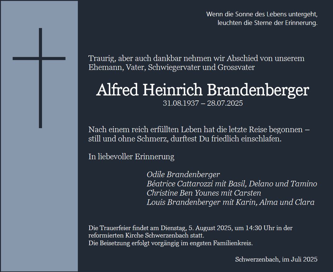 Todesanzeige Alfred Brandenberger