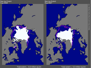 Arctic sea ice 2008-08 and 2007-08 
      300 x 224 Pixel
